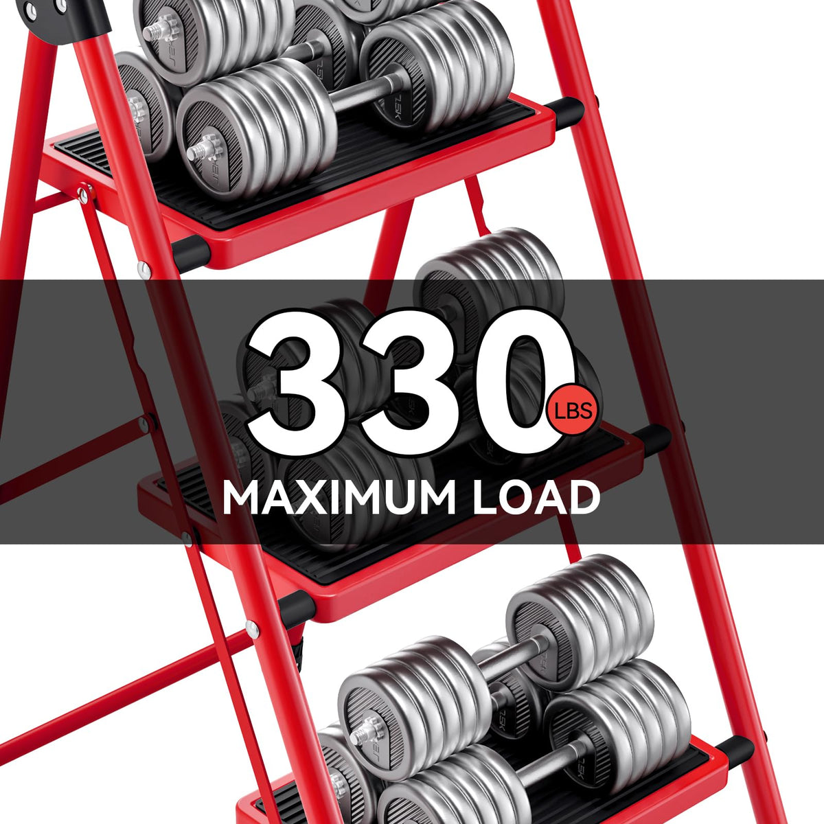 KingRACK 3-Step ladder with wide non-slip pedals for secure footing