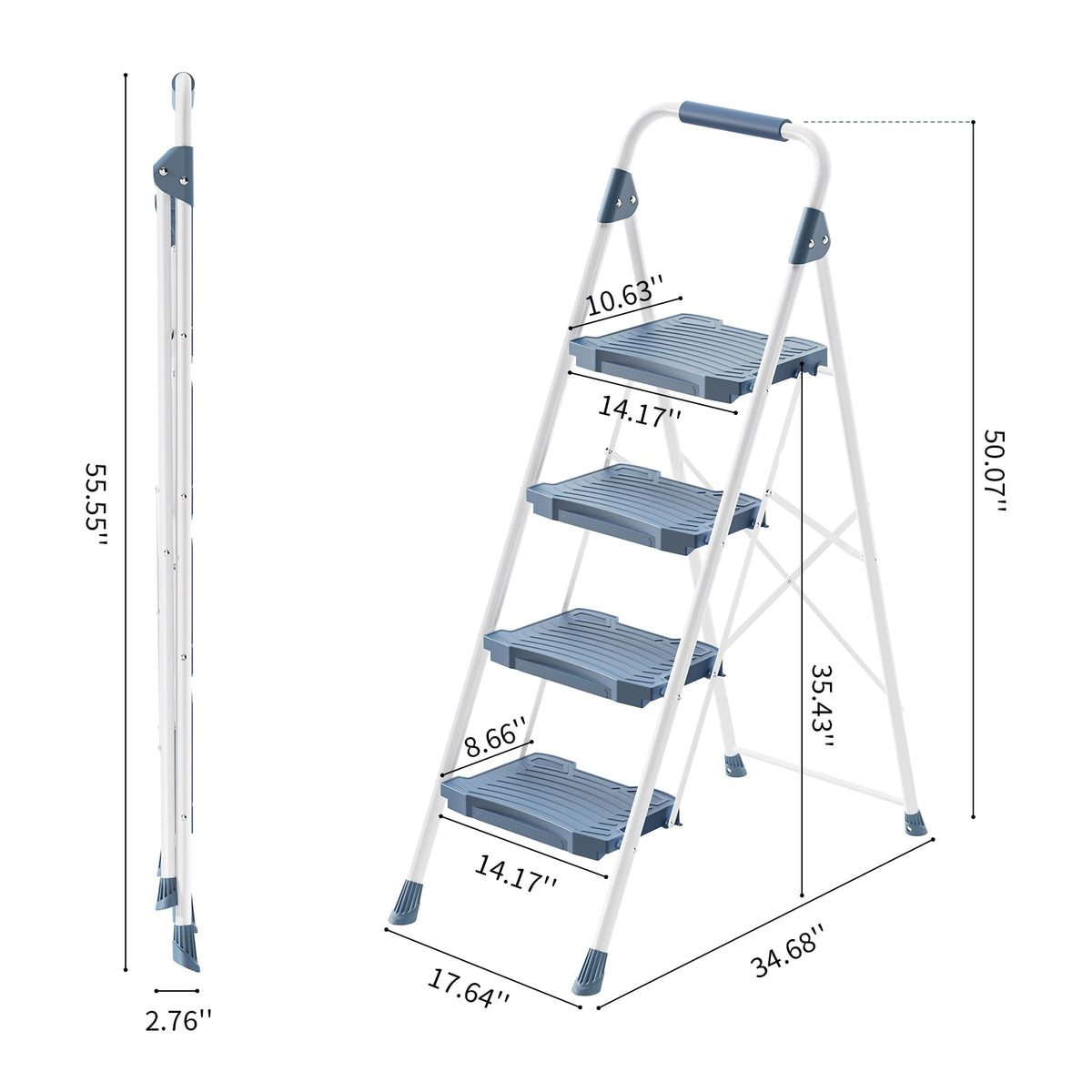 KINGRACK 4 Step Ladder blue-finish adds visibility in any room.