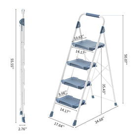 KINGRACK 4 Step Ladder blue-finish adds visibility in any room.
