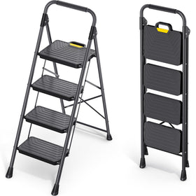 KINGRACK 4-step ladder front view with sturdy steel frame for high reach.