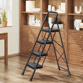 KINGRACK 4-step ladder in use reaching high cabinets.
