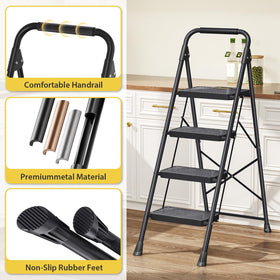 KINGRACK 4-step ladder pedal close-up showing non-slip surface.