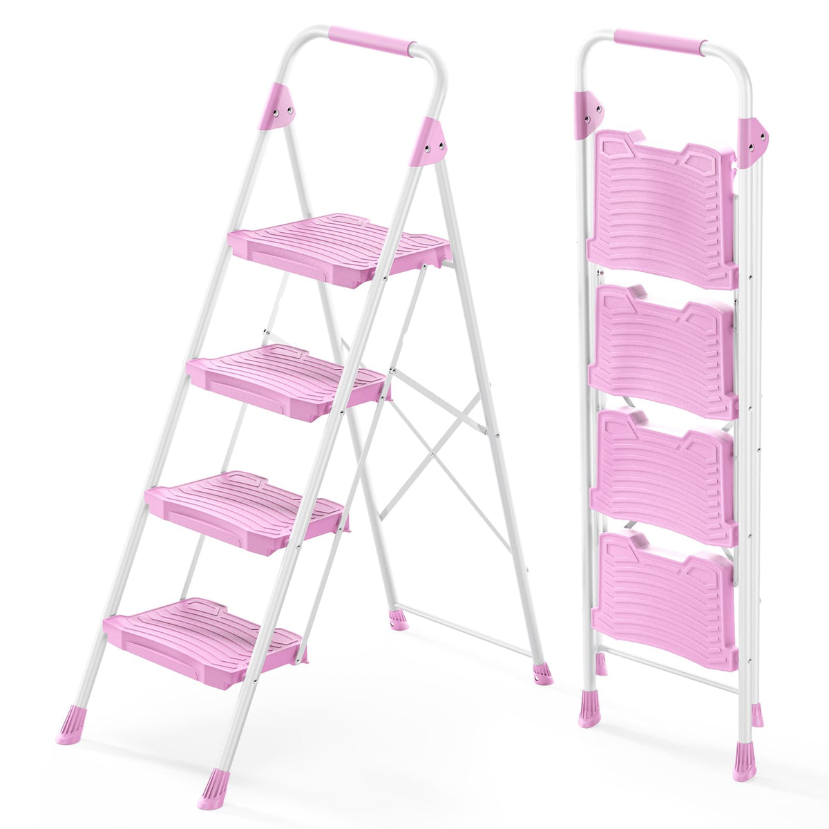 KINGRACK 4-step pink ladder with anti-slip pedals for secure footing.