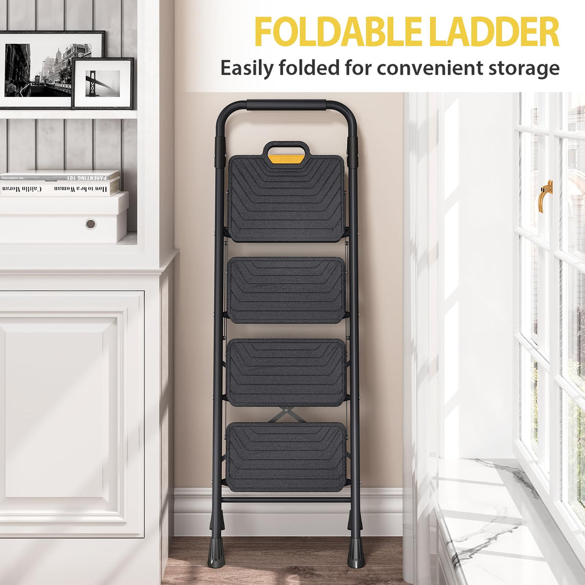KINGRACK 4-step ladder safety lock engaged keeps frame secure.