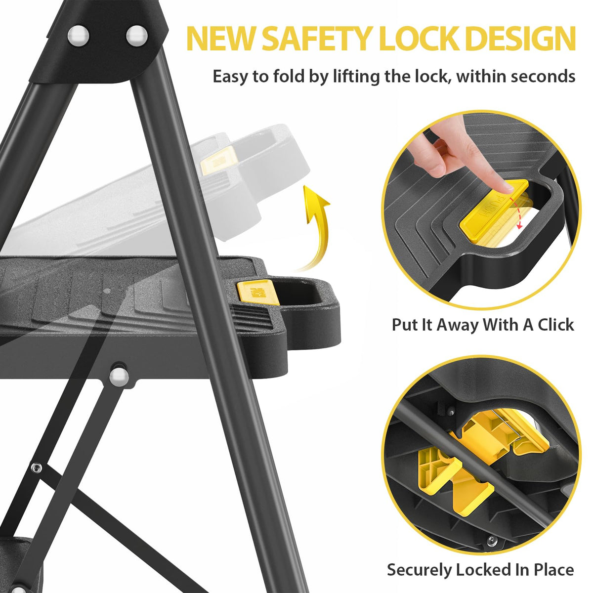KINGRACK 4-step ladder side view showing wide anti-slip pedals.