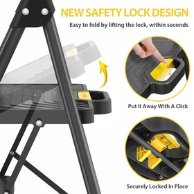 KINGRACK 4-step ladder side view showing wide anti-slip pedals.
