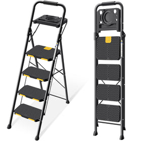 KINGRACK 4-step ladder with steel frame for stable indoor tasks.