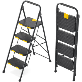 KINGRACK 4-Step ladder with sturdy steel frame for stable indoor tasks.
