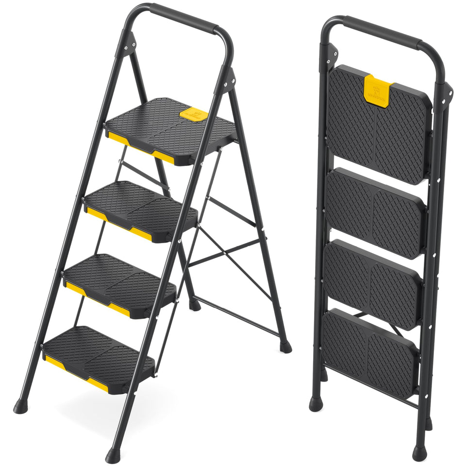 KINGRACK 4-Step ladder with sturdy steel frame for stable indoor tasks.