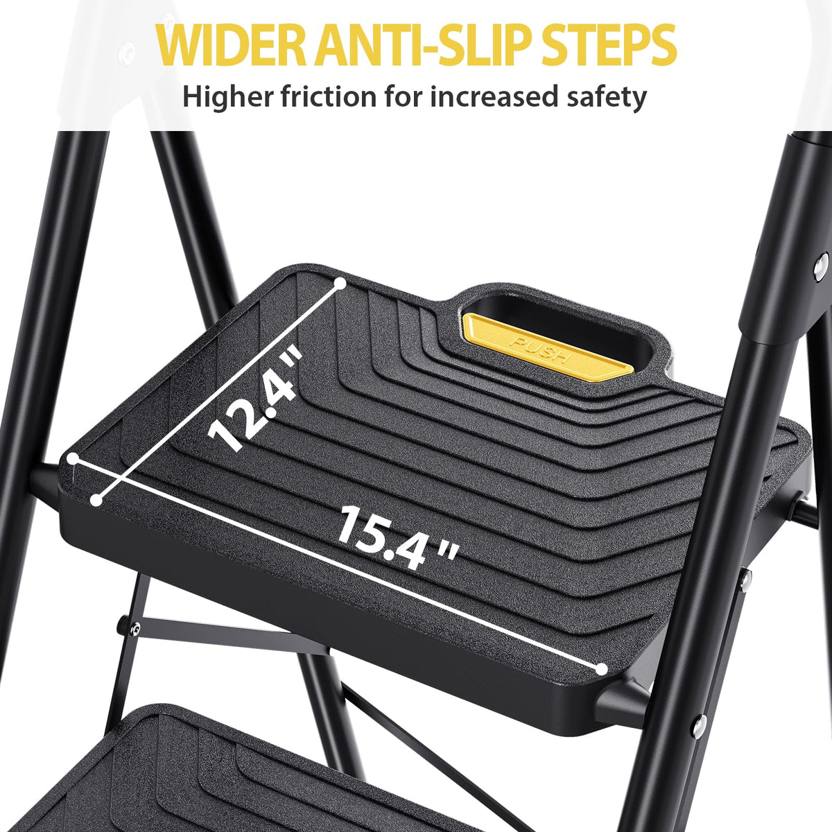 KINGRACK 4-step ladder top-step close-up with safety lock.