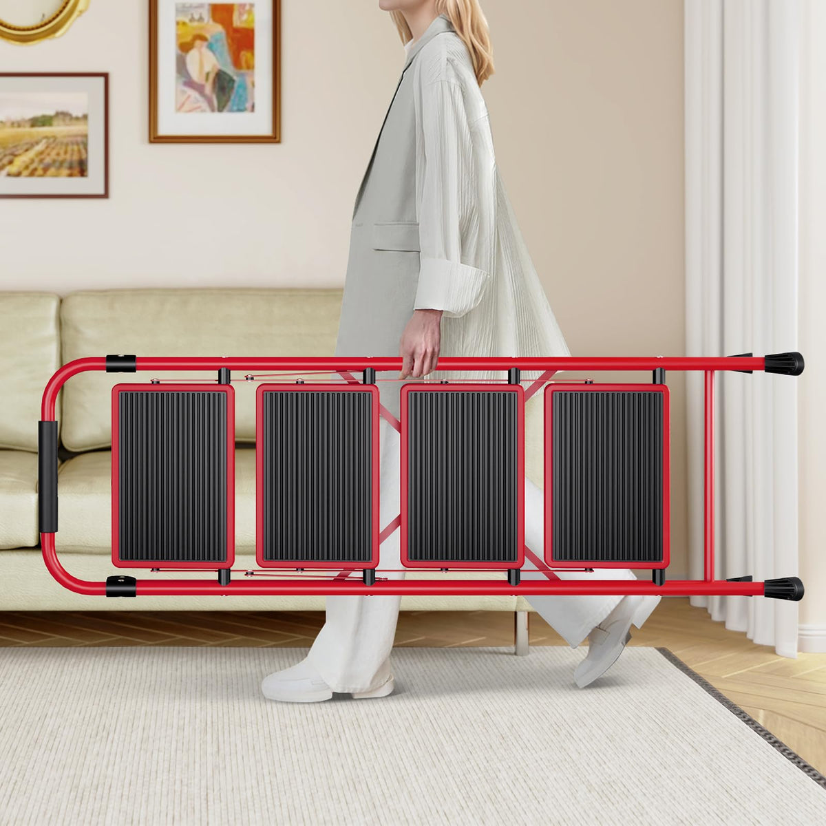KINGRACK 4-Step Ladder folds to fit in tight spaces.