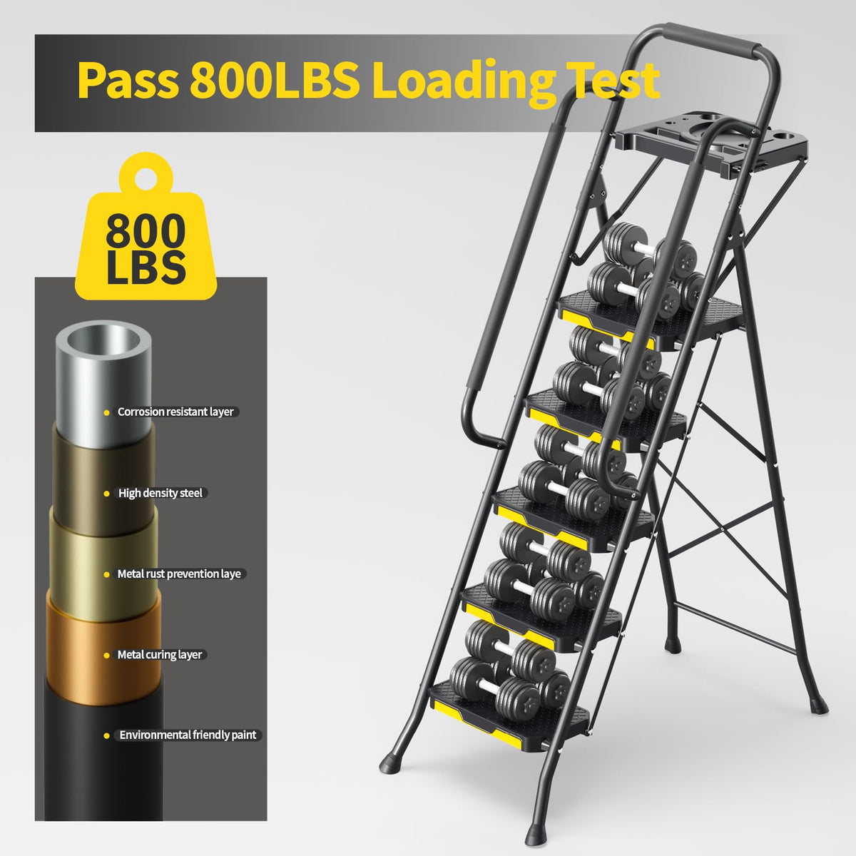 KINGRACK 5-Step Ladder with handrails for easy grip
