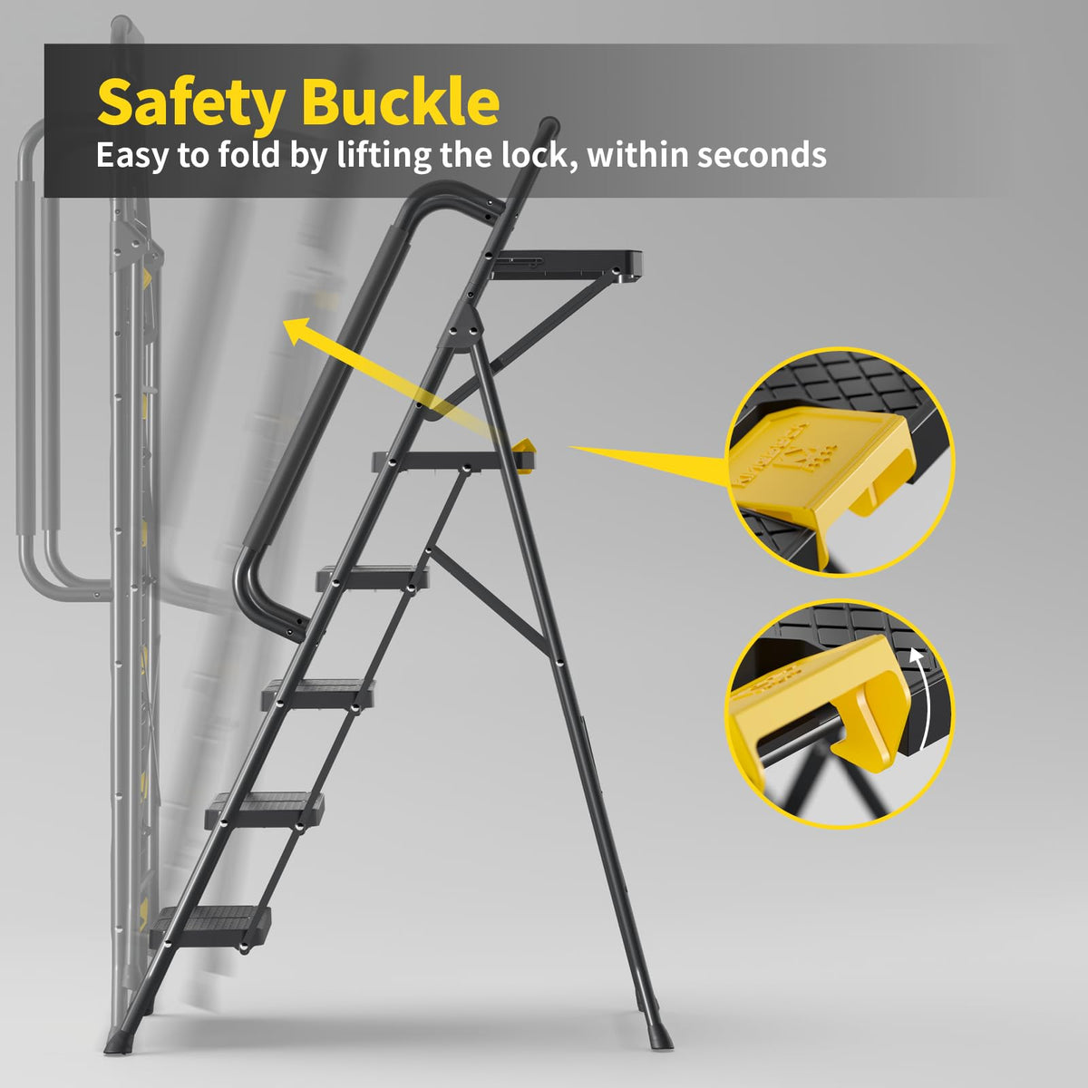 KINGRACK 5-Step Ladder safety lock engages on top pedal