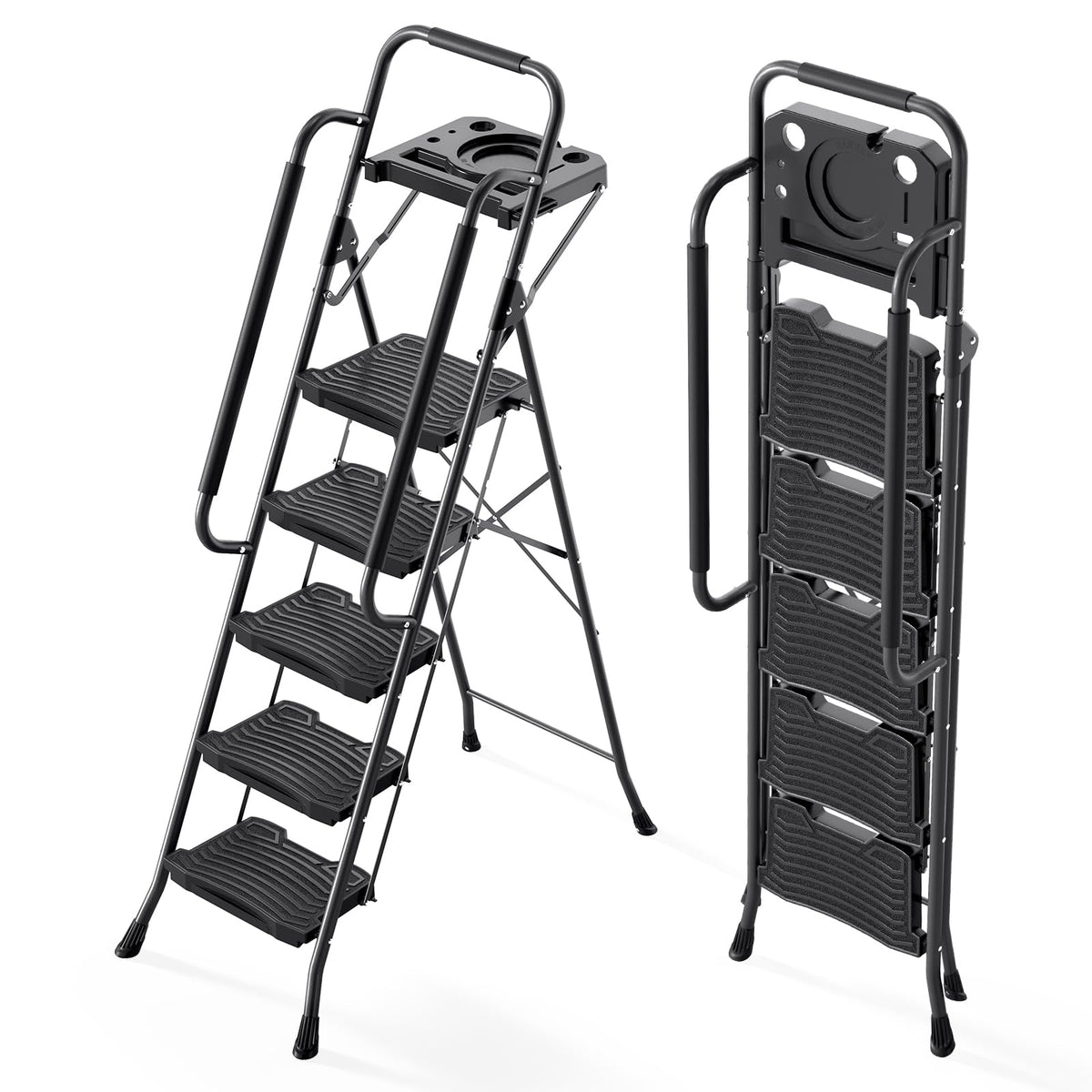 KINGRACK 5-step ladder with wide non-slip pedals for secure footing.