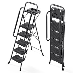 KINGRACK 5-step ladder with wide non-slip pedals for secure footing.