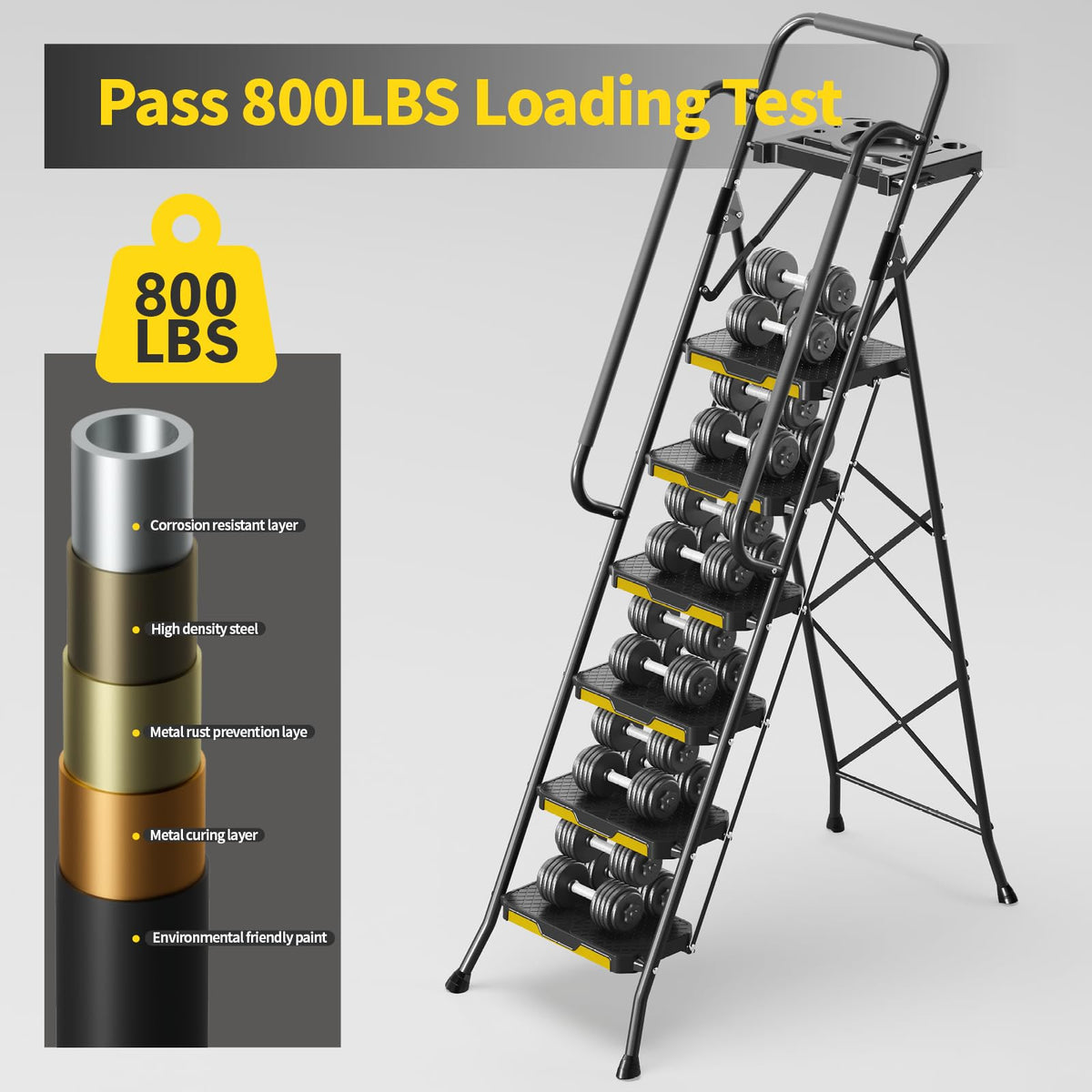 KingRACK 6-step ladder folded compact demonstrates space-saving storage