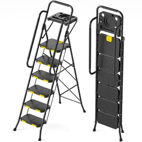 KingRACK 6-step ladder side view highlighting sturdy steel frame and wide steps for safer elevation