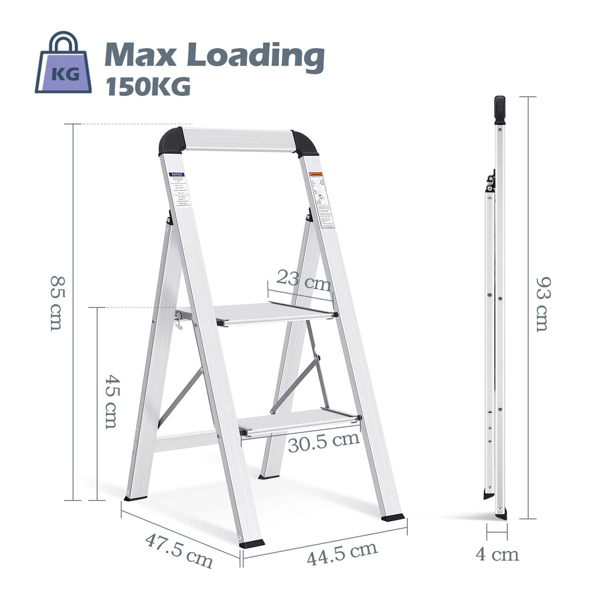 KINGRACK aluminium 2-step ladder folded compact, stores neatly in tight spaces.