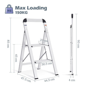 KINGRACK aluminium 2-step ladder folded compact, stores neatly in tight spaces.