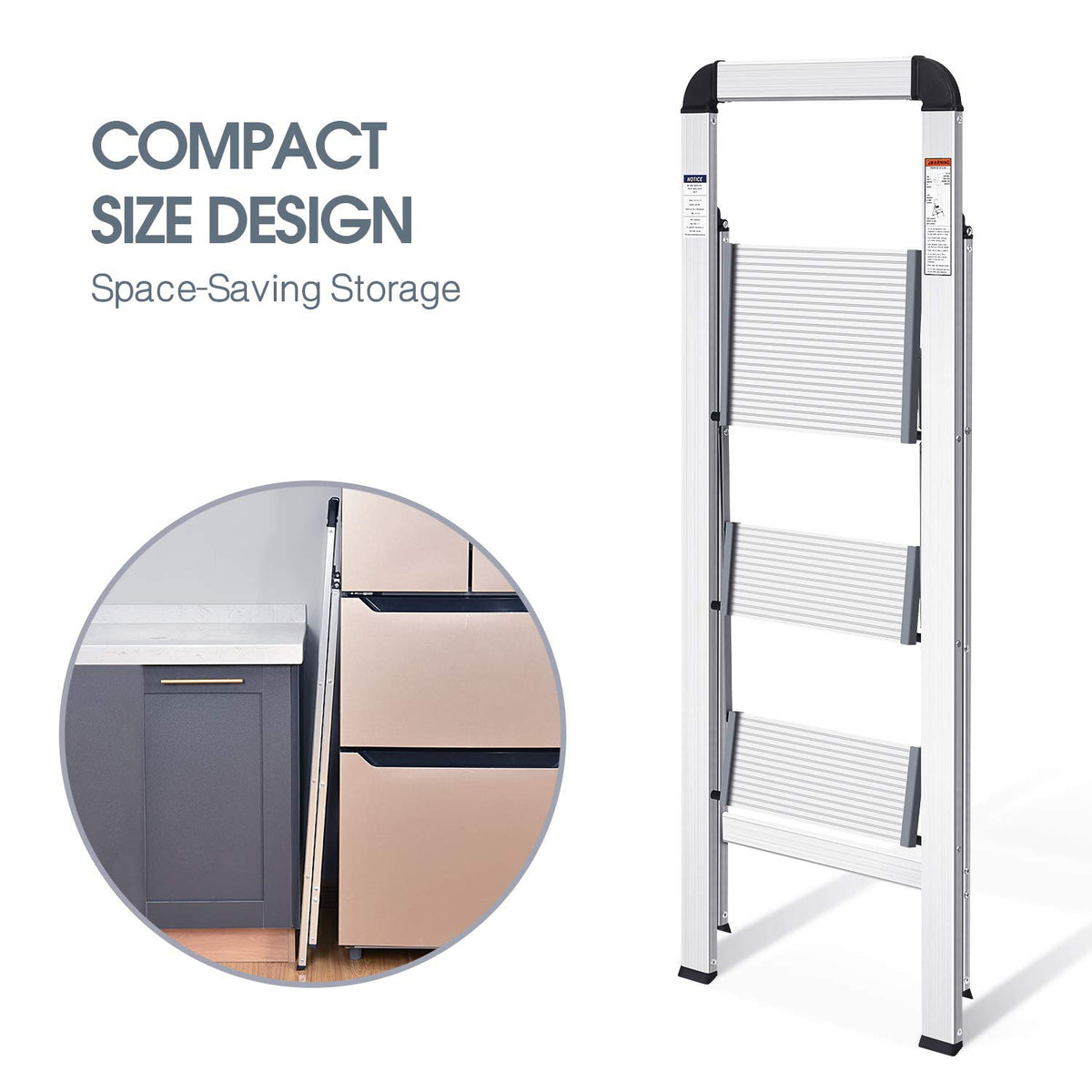 KingRACK aluminium 3-step ladder folded for compact storage