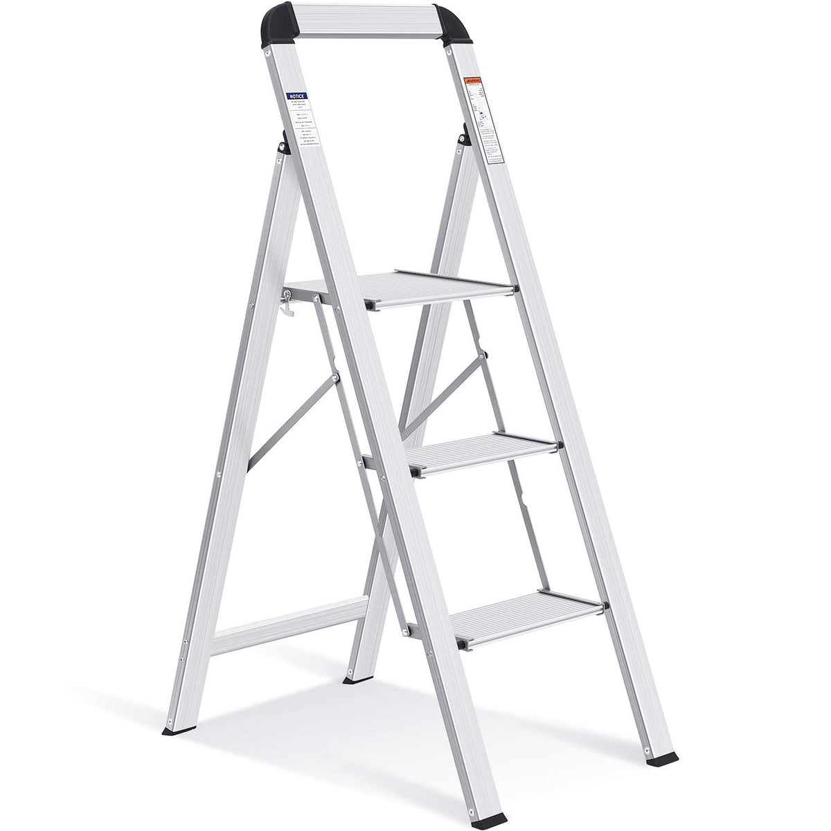 KingRACK aluminium 3-step ladder open for high reach and stability