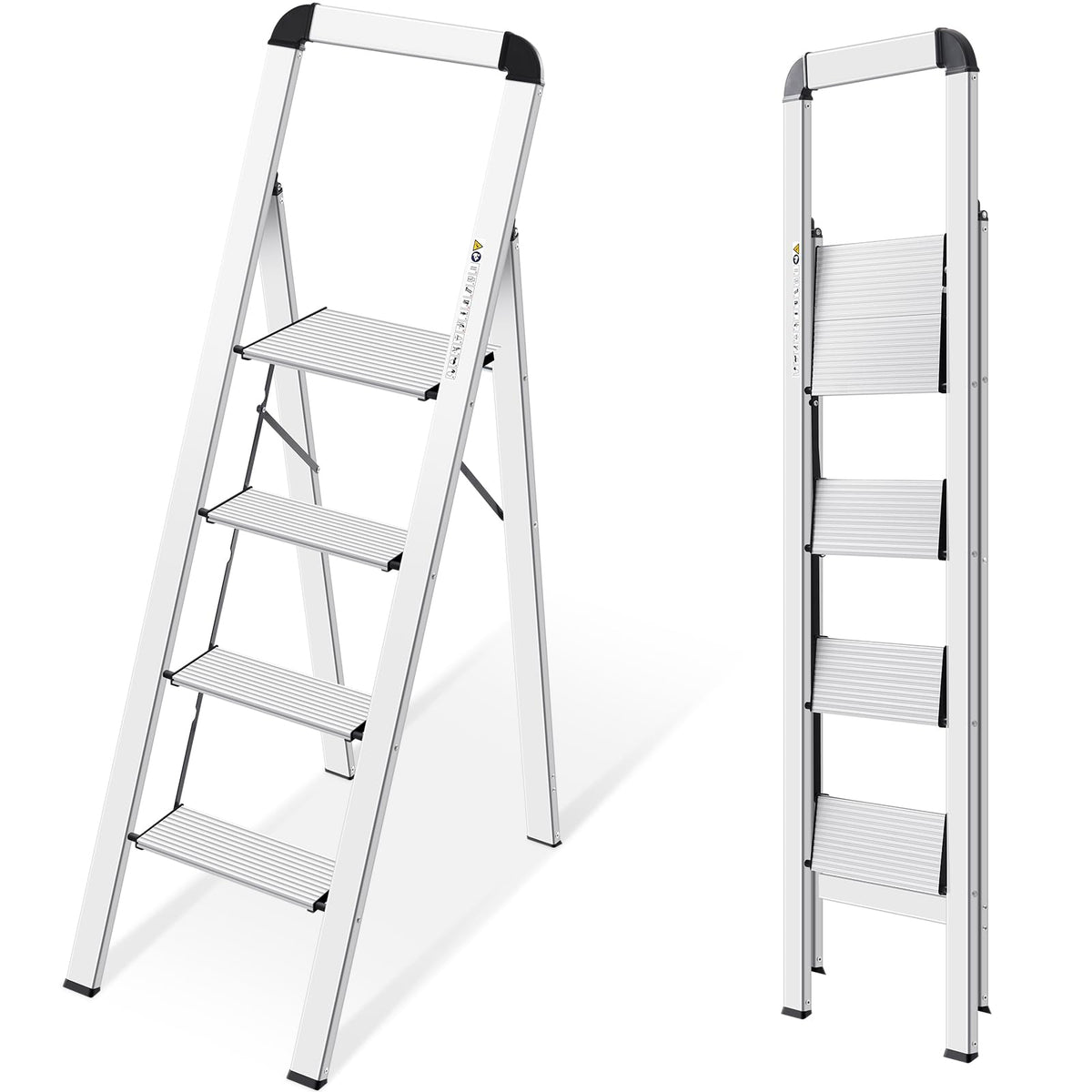 Kingrack aluminium 4-step ladder folded for compact storage and easy transport.