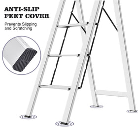 Kingrack aluminium 4-step ladder side profile showing triangular frame.