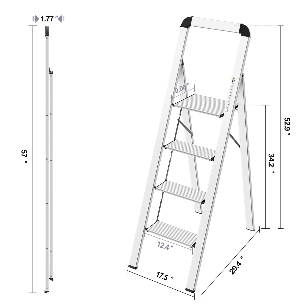 Kingrack aluminium 4-step ladder storage compact fits in tight spaces.