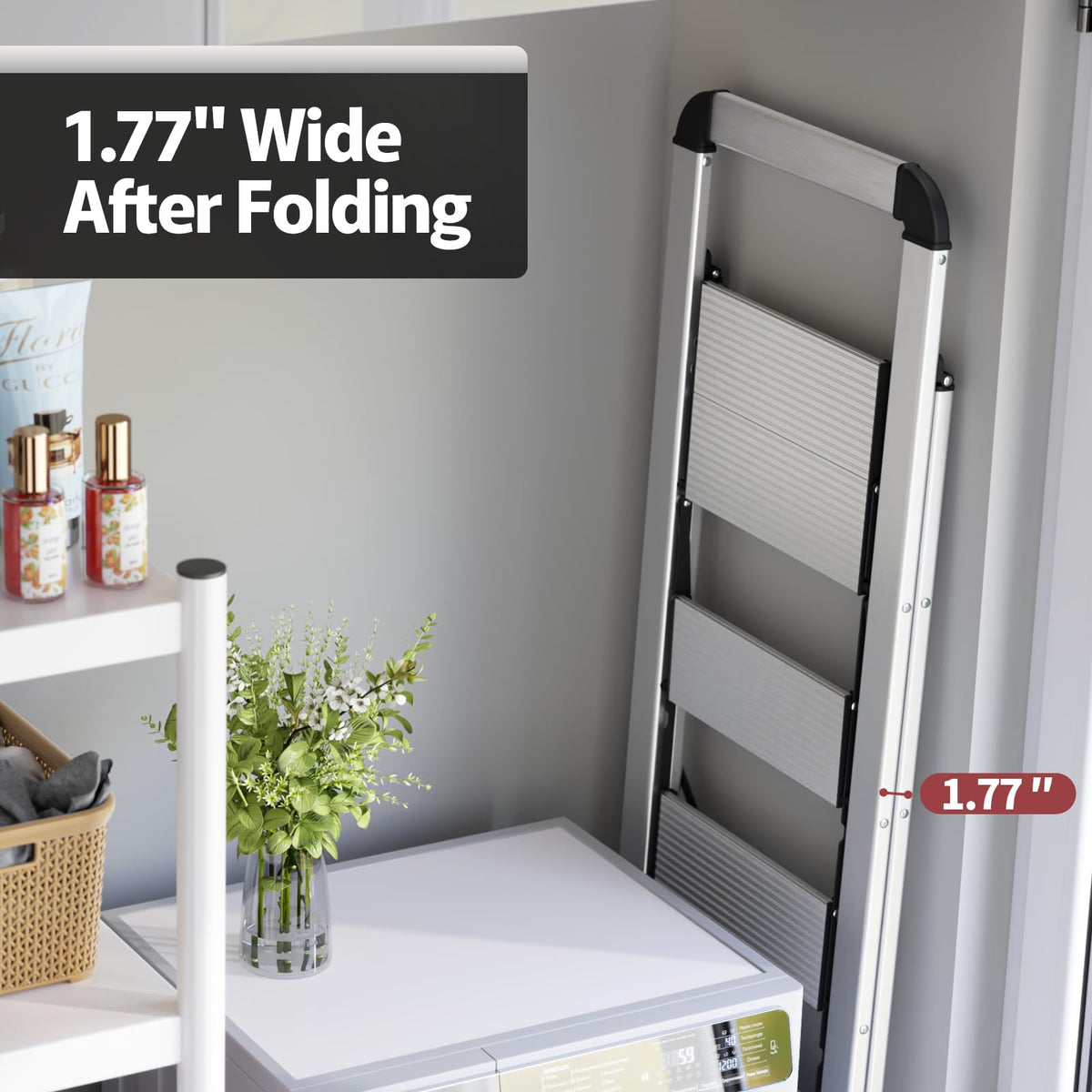 KINGRACK aluminium 5-step ladder anti-slip pedals for extra stability.