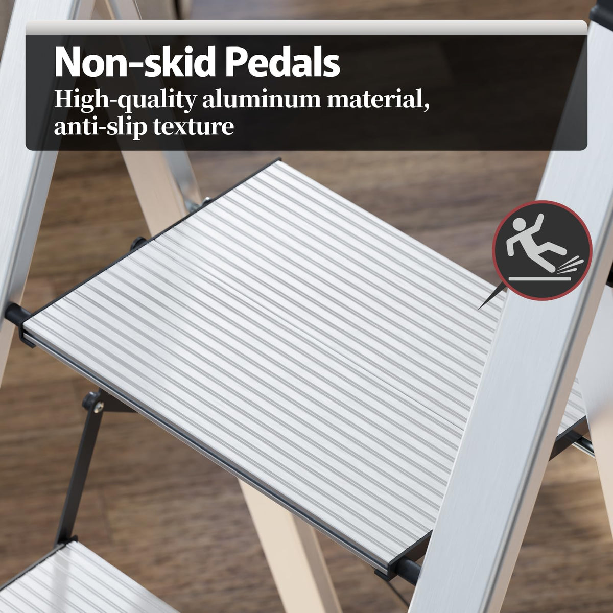 KINGRACK aluminium 5-step ladder open size for reaching high shelves safely.