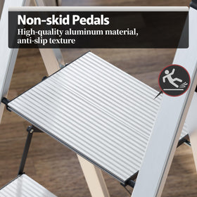 KINGRACK aluminium 5-step ladder open size for reaching high shelves safely.