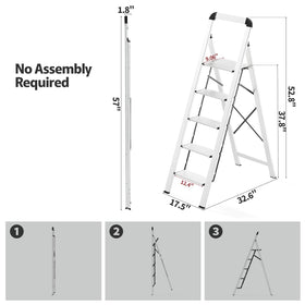 KINGRACK portable ladder folds flat for space-saving storage.