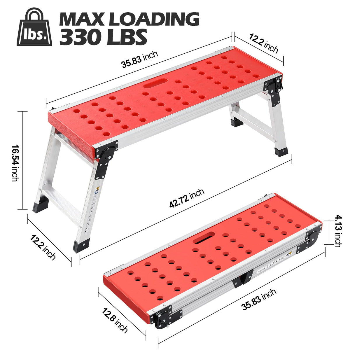 KINGRACK unfolded platform dimensions offer wide, stable workspace.