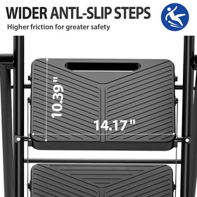 KINGRACK folding 3 step ladder folded compact for easy storage in a closet.