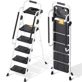 KINGRACK folding 5-step ladder safety lock ensures stable access for high tasks.