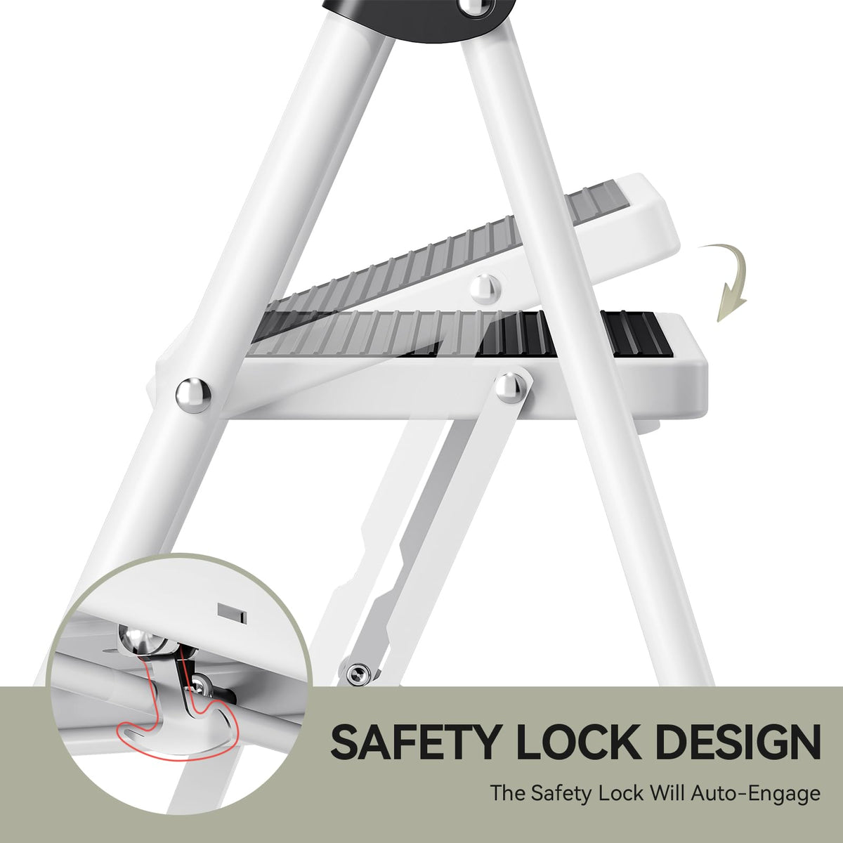 KINGRACK ladder with wide non-slip pedals provides stable footing.