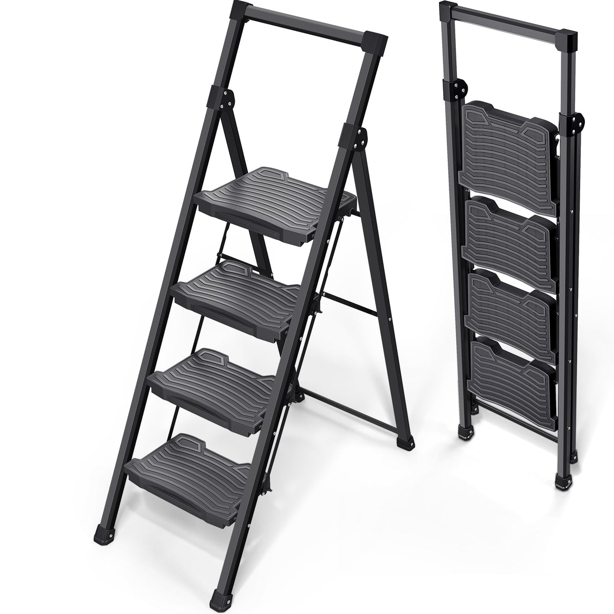 Kingrack 4-step ladder opened for use, sturdy and reliable in reach tasks