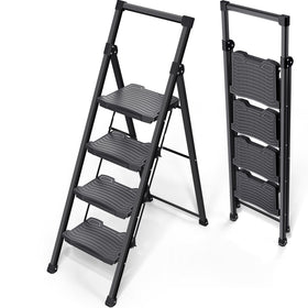 Kingrack 4-step ladder opened for use, sturdy and reliable in reach tasks