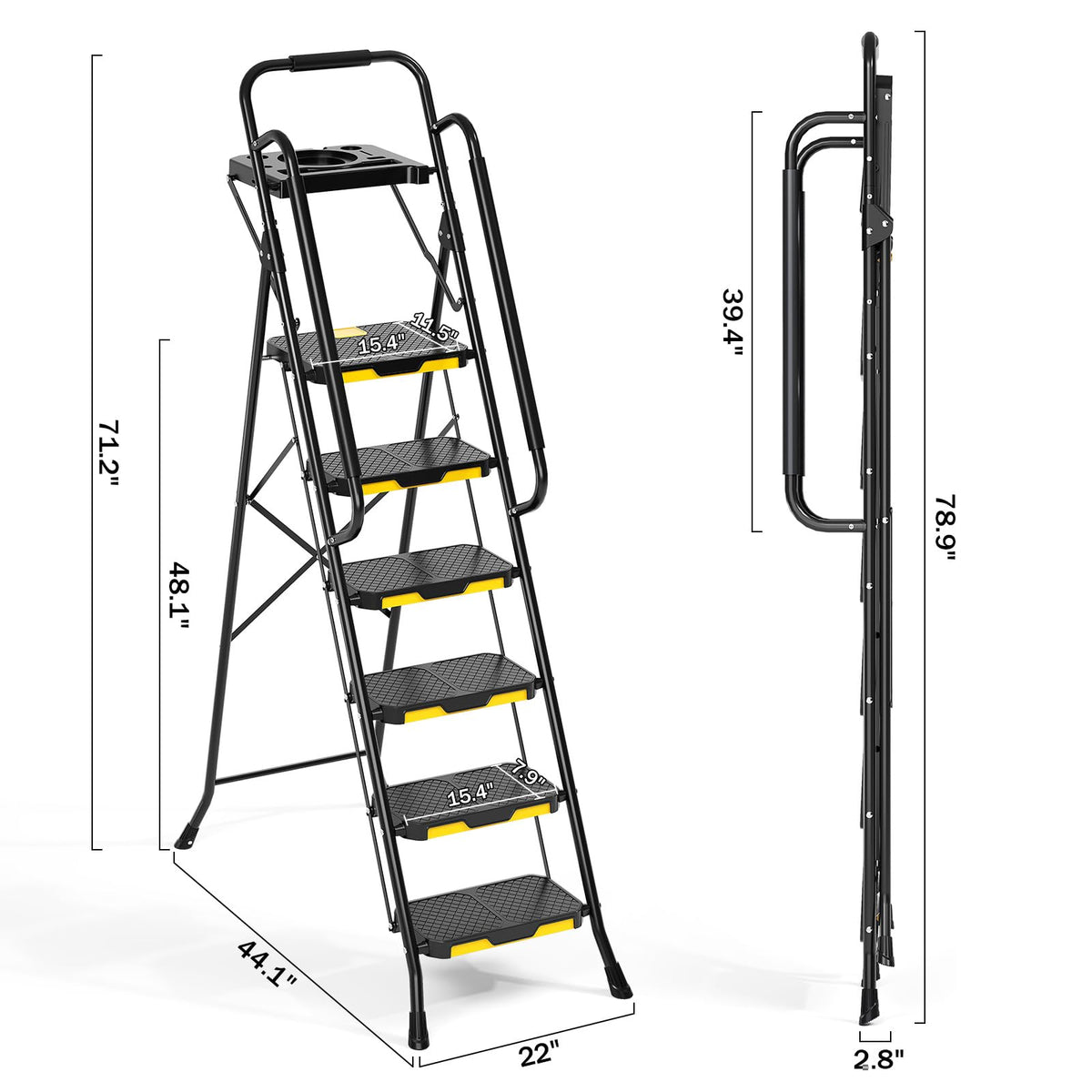 KINGRACK Step Ladder handrail provides stable climbing support.