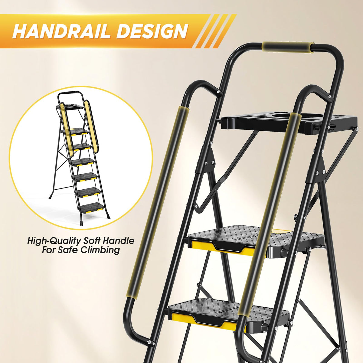 KINGRACK Step Ladder portable folding design for easy transport between spots.