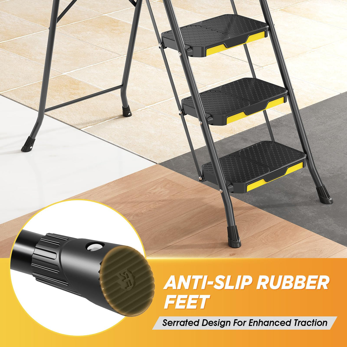 KINGRACK Step Ladder Safe-Lock design for secure setup during use.