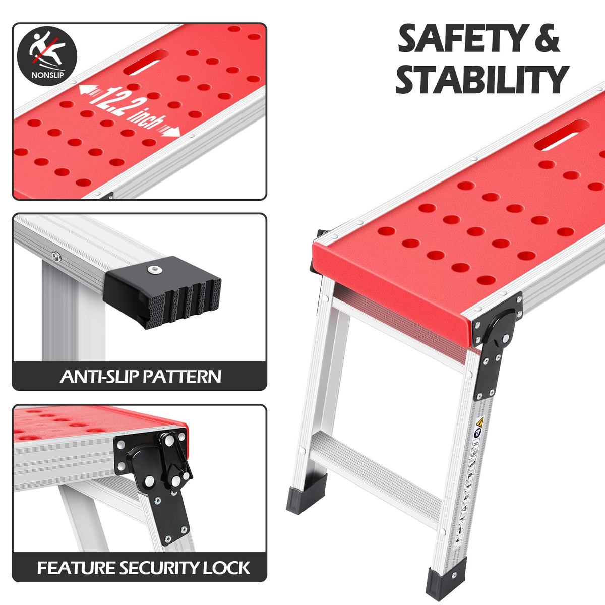 KINGRACK platform shows anti-slip feet for stable footing on slick floors.
