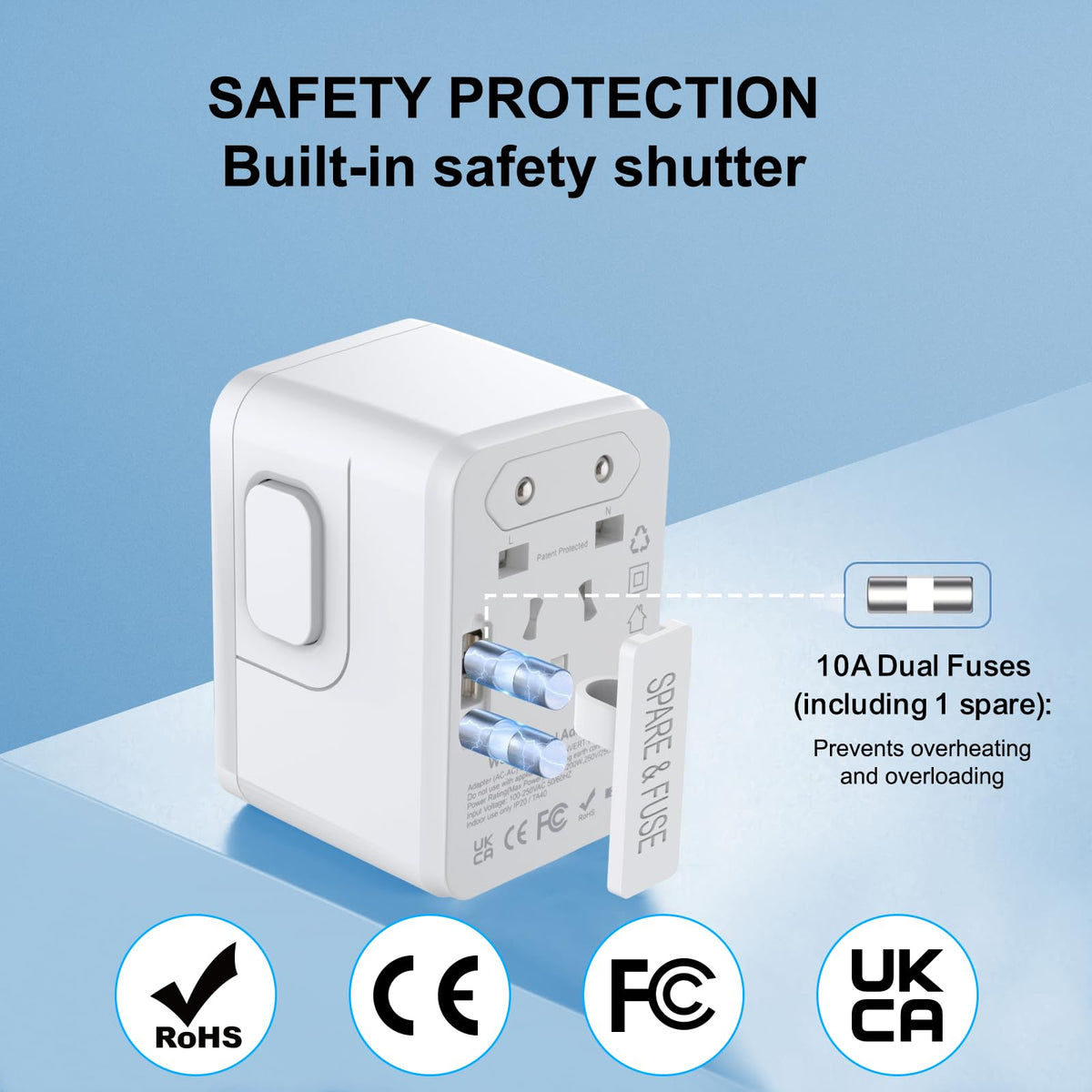 KINGSTAR compact travel adapter fits easily in luggage and bags.