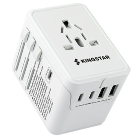KINGSTAR universal travel adapter 6-in-1, compact outlet for worldwide charging on the go.