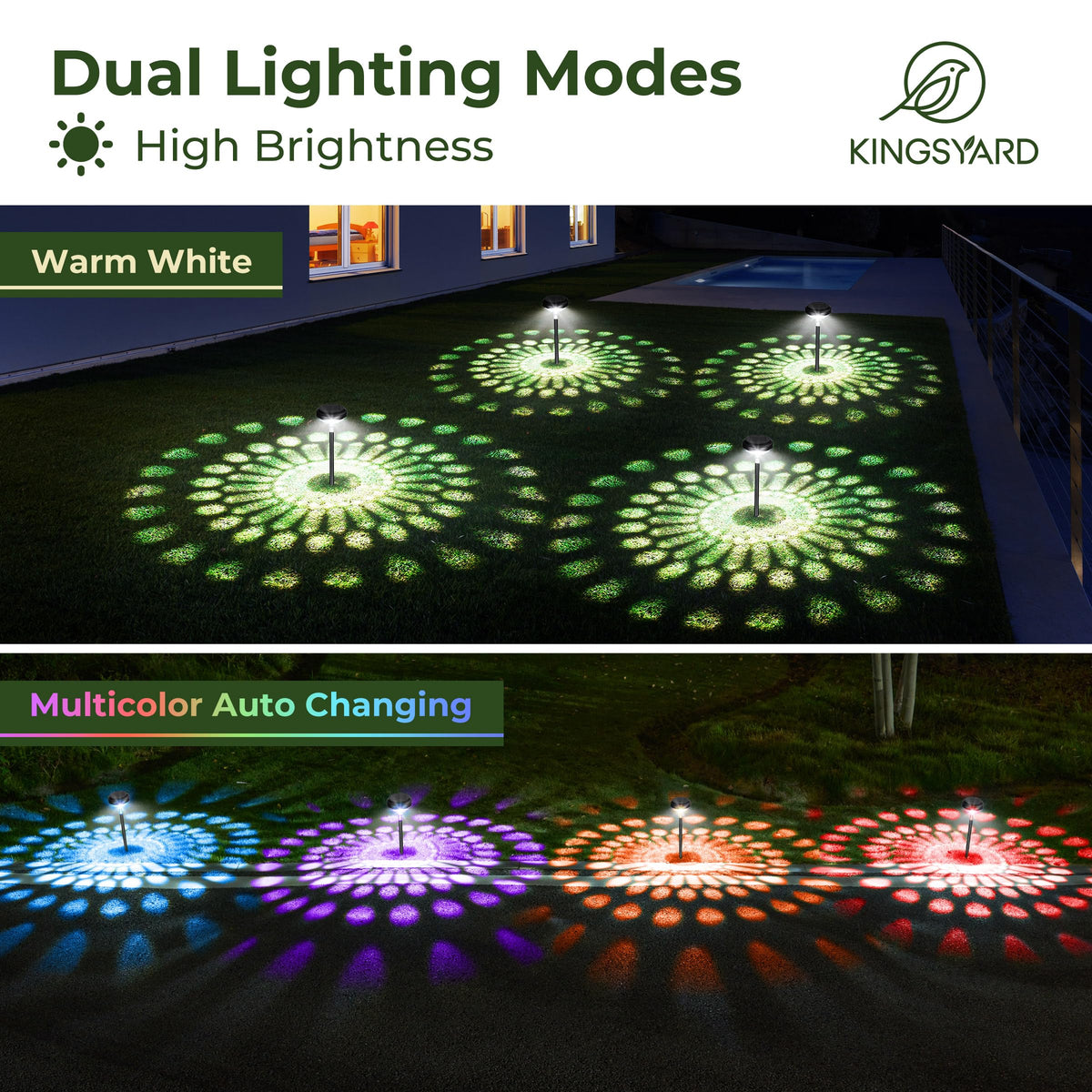 Kingsyard solar lights IP67 waterproof withstands rain and snow