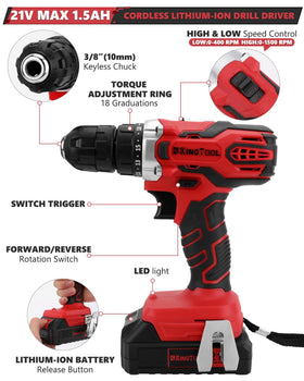 KingTool 21V cordless drill ready for quick drilling tasks.