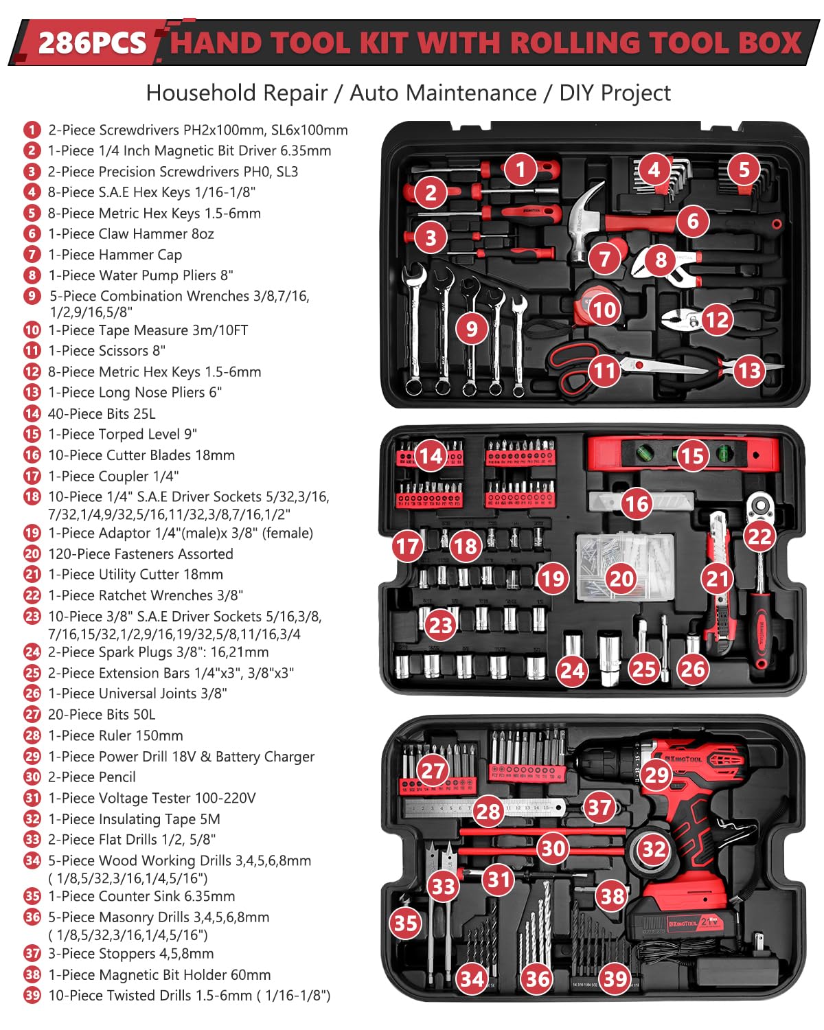 KingTool 286-piece kit highlights comprehensive tool assortment for home projects.