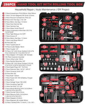 KingTool 286-piece kit highlights comprehensive tool assortment for home projects.