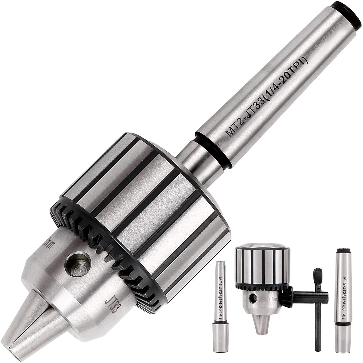 KingTool drill chuck set with 1/2-inch capacity and MT1/MT2 arbors for versatile machining