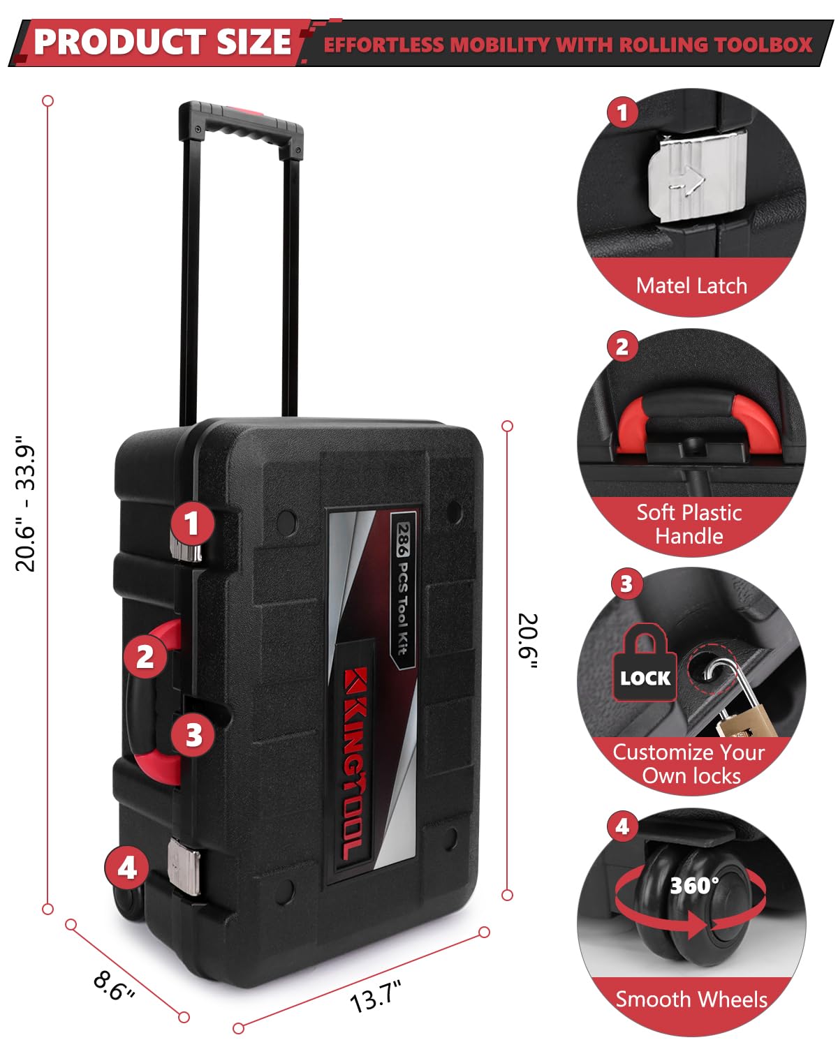 KingTool toolbox open with tools neatly laid out for access.